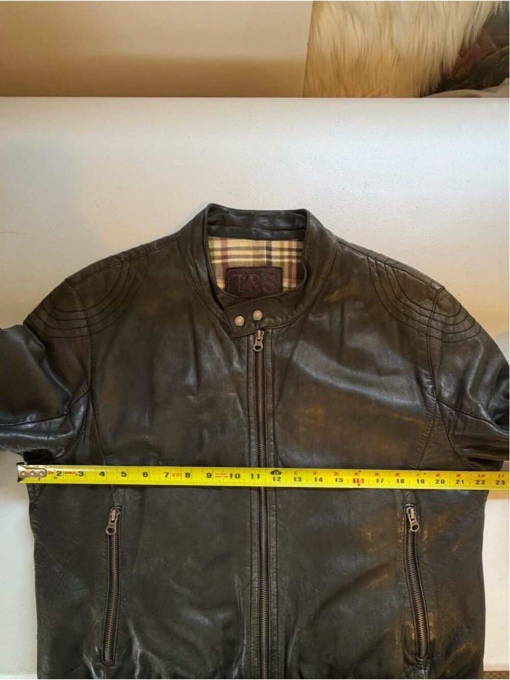 TRS by Torras Men’s Moto Bomber Soft Leather Jacket Gray SIZE USA size 42 Large - Picture 12 of 14